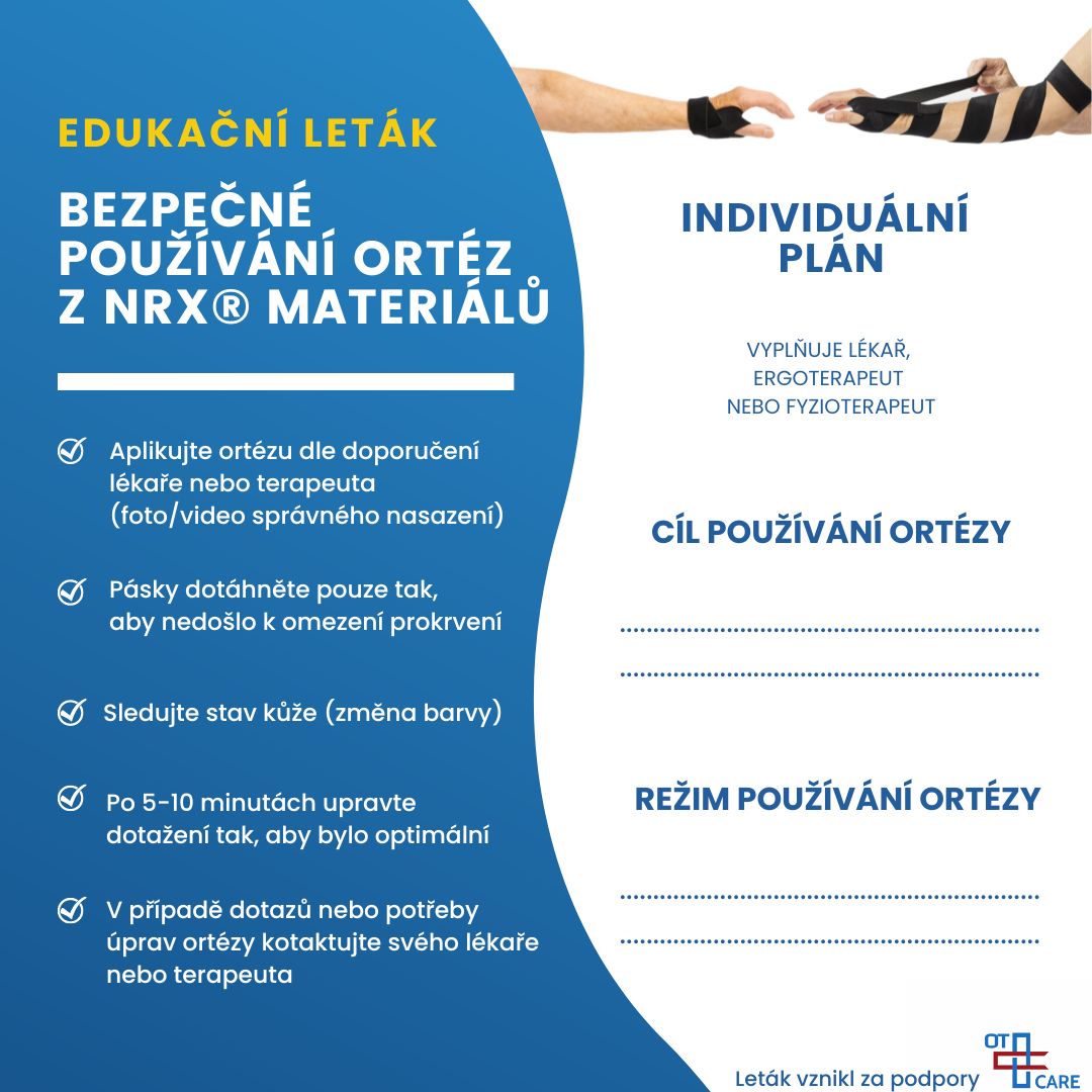 Edukační leták bezpečné používání ortéz z NRX materiálů